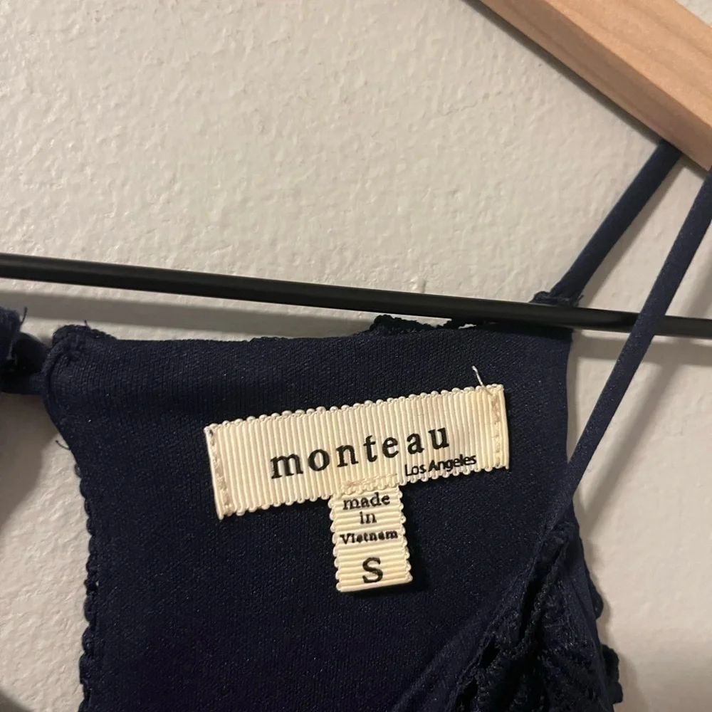 Monteau Lace Dress Navy Blue Lined Size Small - Picture 2 of 6